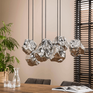 Suspension Rock 7 ampoules, abats jour en verre chromé