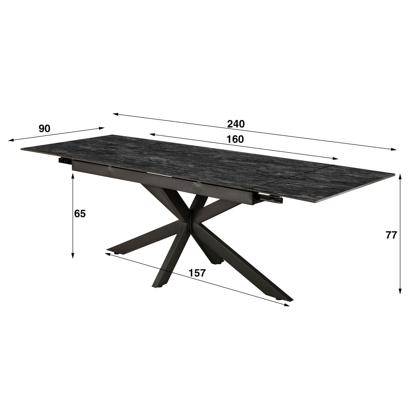 Table extensible DANIEL en céramique noire 2 allonges – Image 2