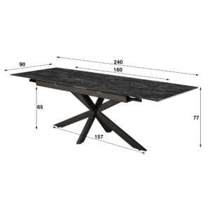 Table extensible DANIEL en céramique noire 2 allonges