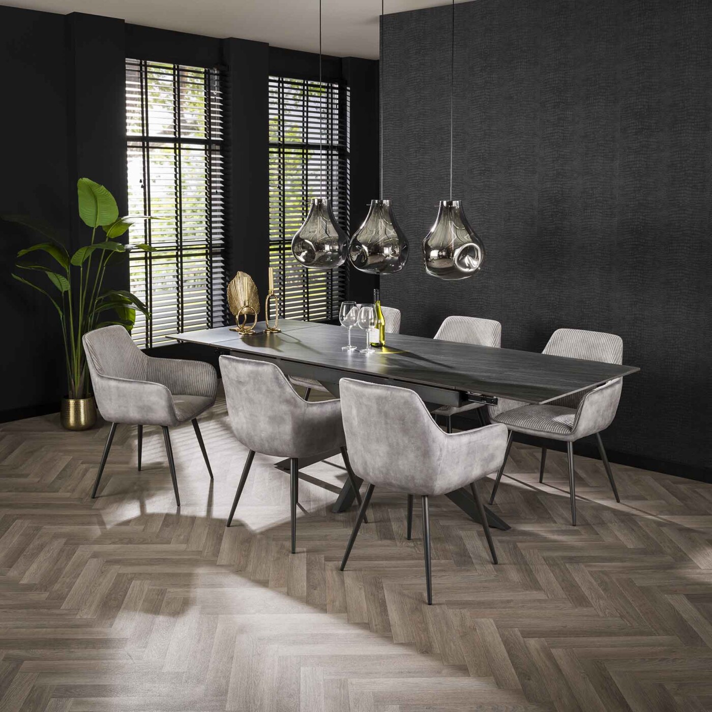 Table extensible DANIEL en céramique noire 2 allonges – Image 4