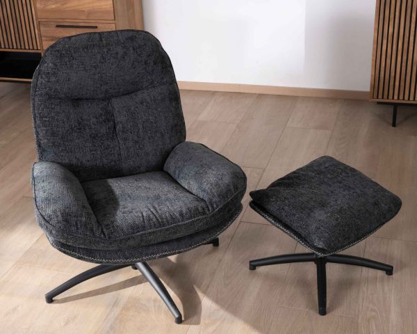Fauteuil BRANSON pivotant avec repose-pieds anthracite