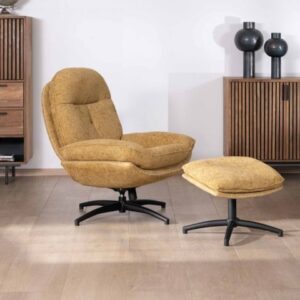 Fauteuil BRANSON pivotant avec repose-pieds moutarde