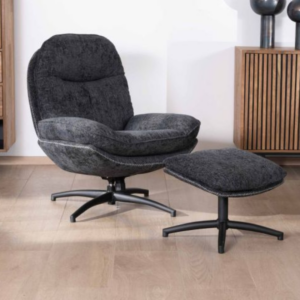 Fauteuil BRANSON pivotant avec repose-pieds anthracite
