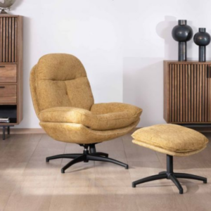 Fauteuil BRANSON pivotant avec repose-pieds moutarde