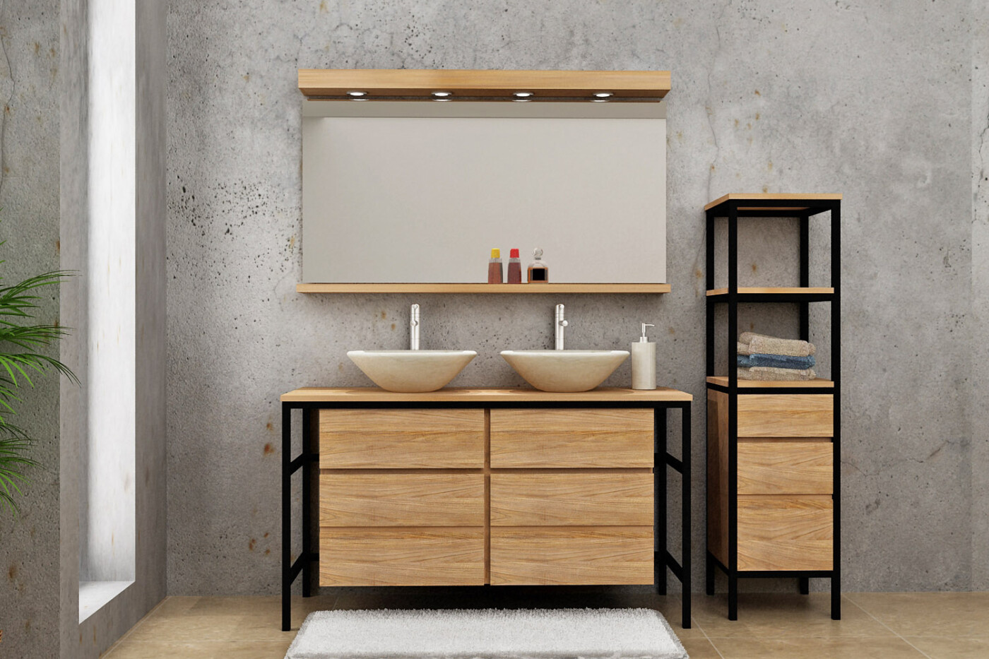 Meuble de salle de bain 2 portes, 2 tiroirs 140 cm WHIZ – Image 2