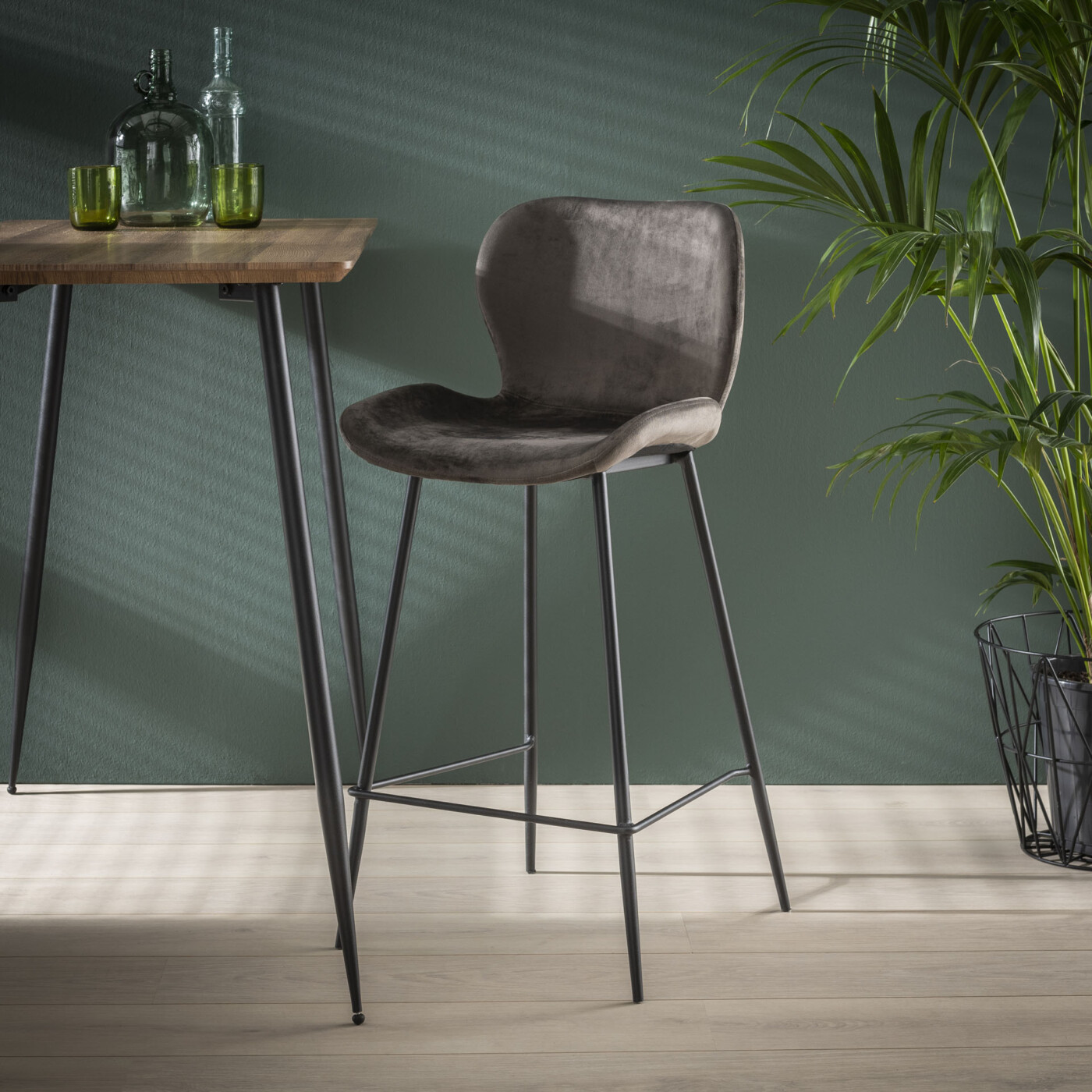 Chaise d'ilot central ROUND tissu velvet anthracite