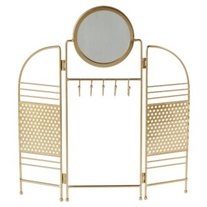 Miroir rond et porte-bijoux façon paravent