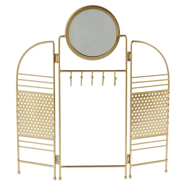 Miroir rond et porte-bijoux façon paravent