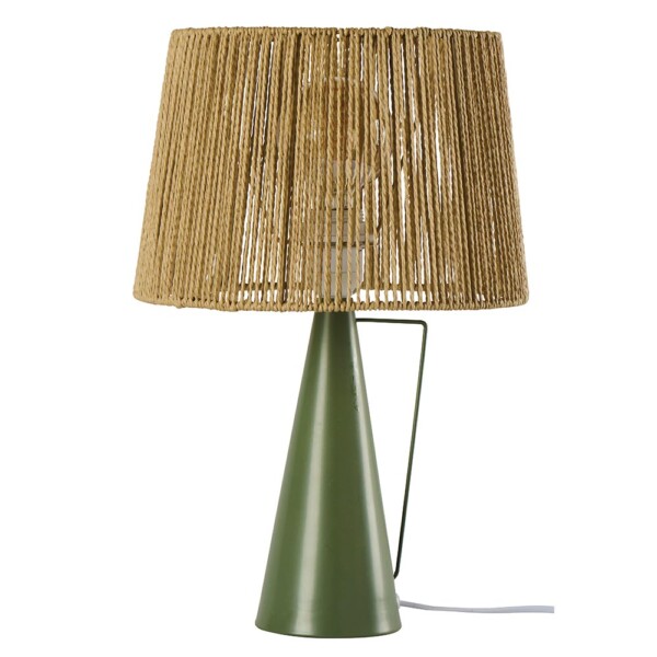 Lampe cônique en métal verte abat-jour en papier