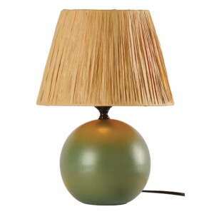 Lampe boule verte abat-jour en raffia