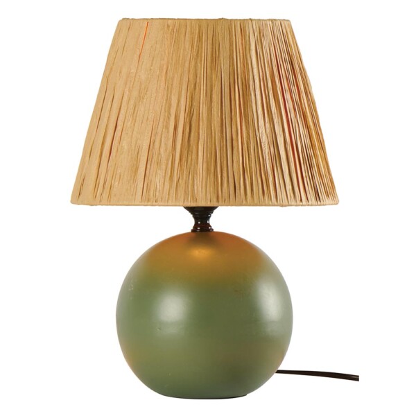 Lampe boule verte abat-jour en raffia