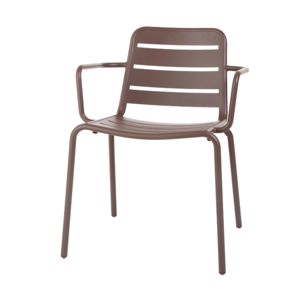 Chaise avec accoudoirs Vega aluminium café